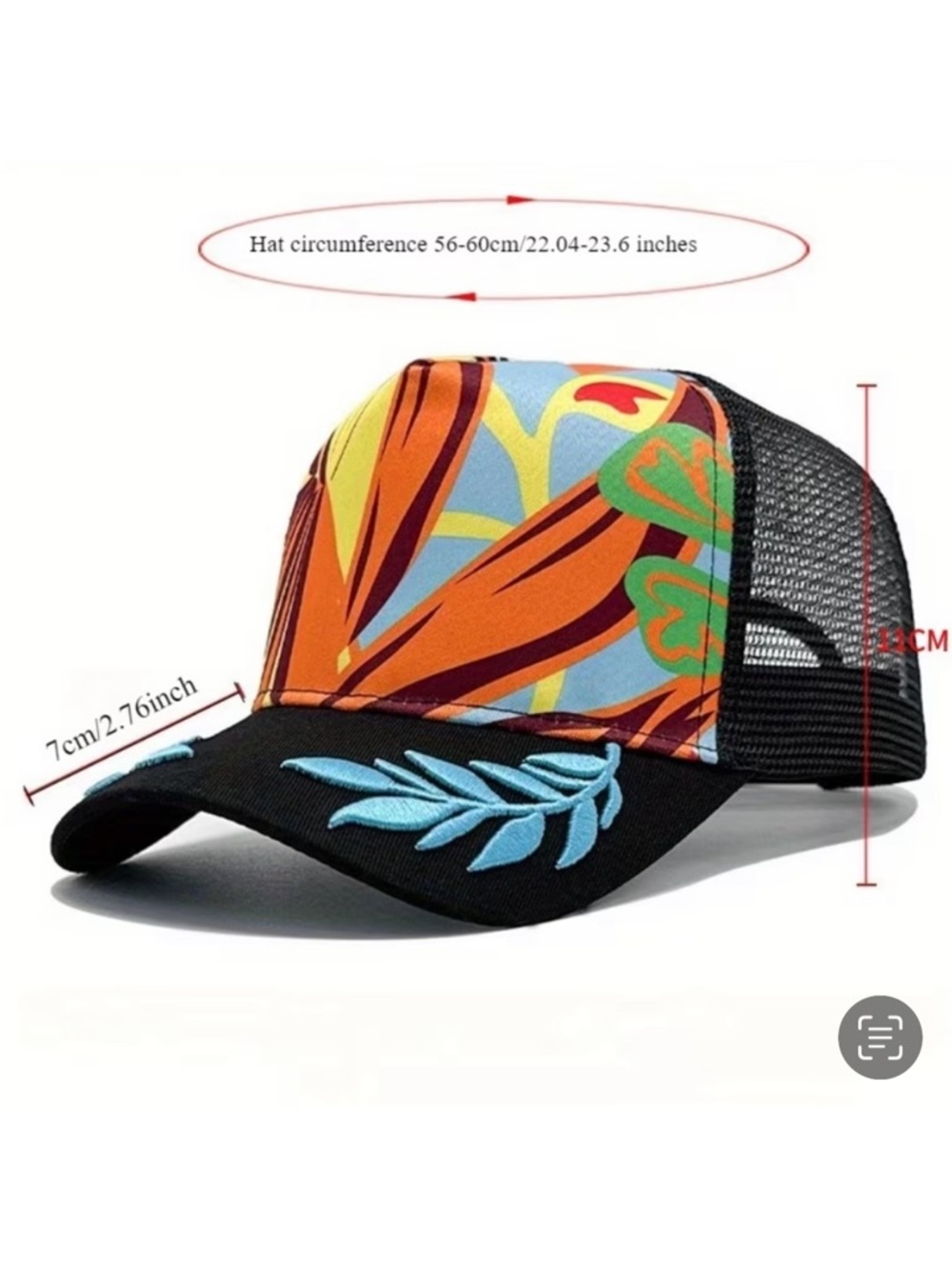 Colorful Mesh Trucker Hat Embroidered Front Black, Orange, Blue Adjustable NWT - Picture 4 of 4